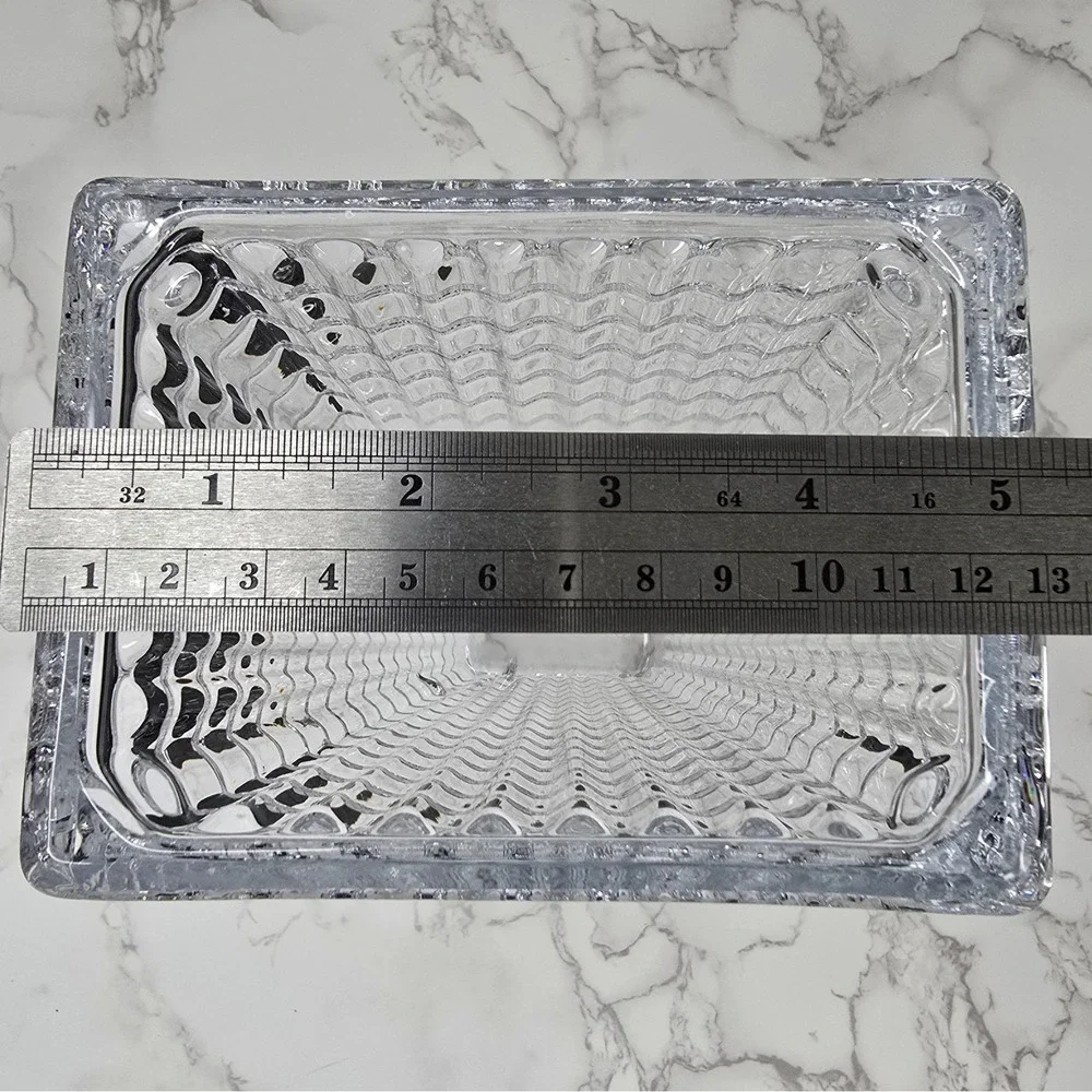 Heavy Clear Crystal Ribbed Tapered Rectangular Vase 10 Inch Modern Decor